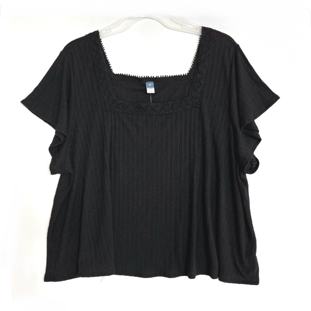 Old Navy Womens Black Short Sleeve Top Size 3X Pointelle Knit Blouse Casual NWT